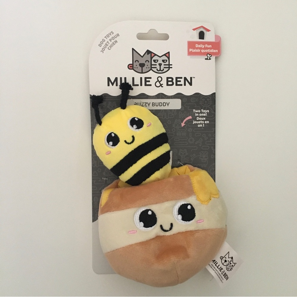 NEW Dog Toys 2 in 1 Play “Buzzy Buddy” Bee + Honey Jar for Treats | Millie & Ben
